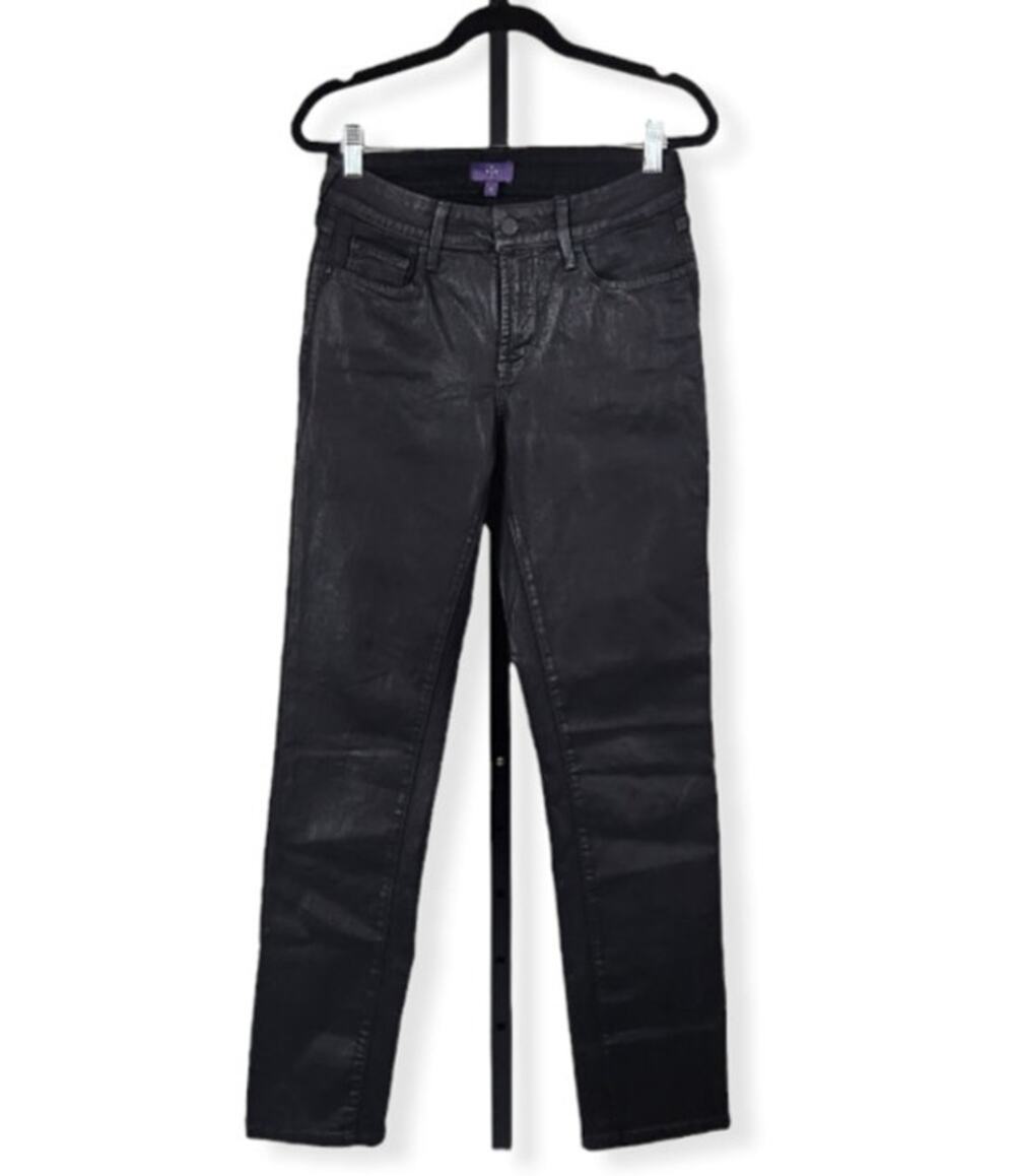 NYDJ Skinny Jeans Mid Rise Black Waxed Mole Skin Stretch Women's Size 4